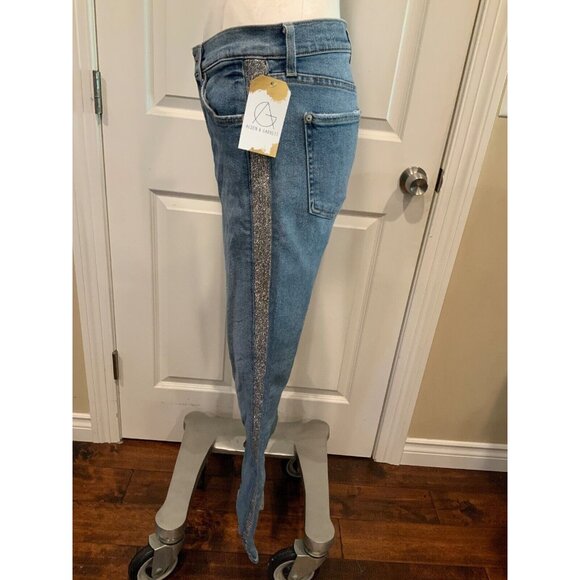 7 For all Mankind Med Wash "The High Waist Ankle Skinny" Jeans W/ Stripe, Sz 29 - Picture 4 of 10